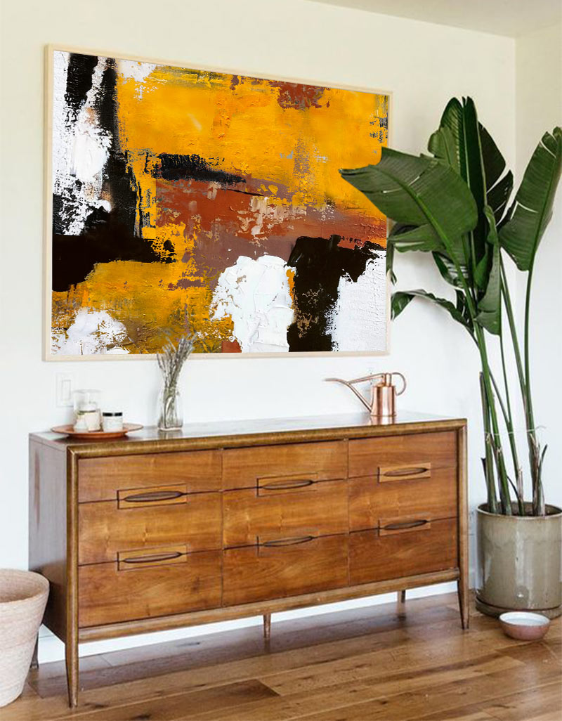 Original Textured Abstract Modern Painting On Canvas Orange White Black
