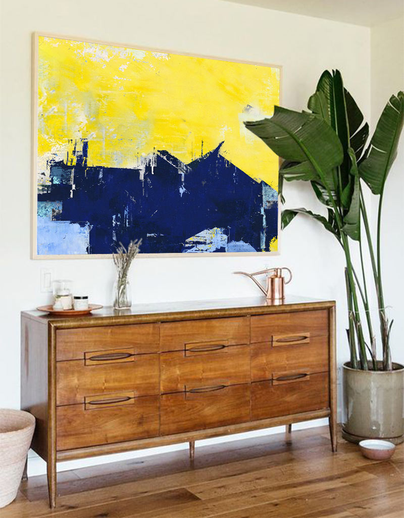 Original Orange And Blue Abstract Art For Living Room Modern Canvas Painting