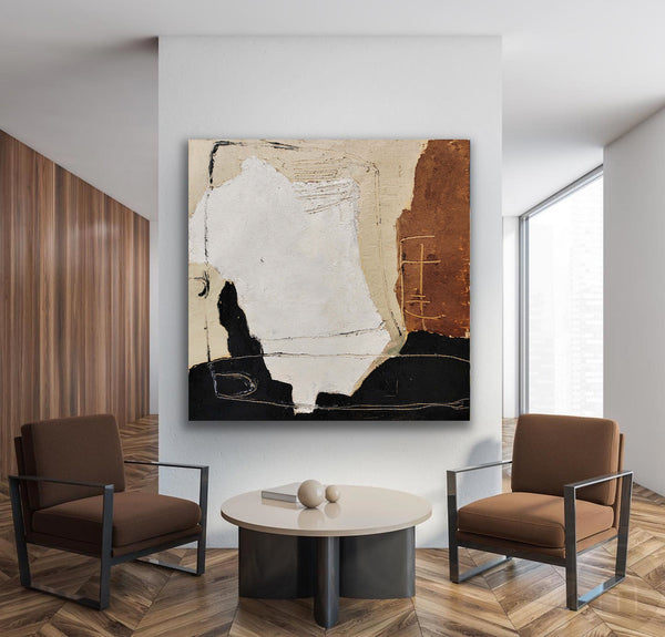 Modern Abstract Wall Art Brown Canvas Wall Art Large Japandi Abstract Art Painting For Sale