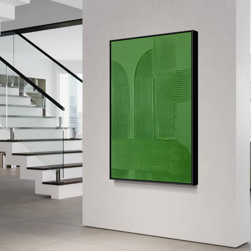Large Textured Painting Green Abstract Wall Art Minimalist Acrylic Abstract Painting For Sale