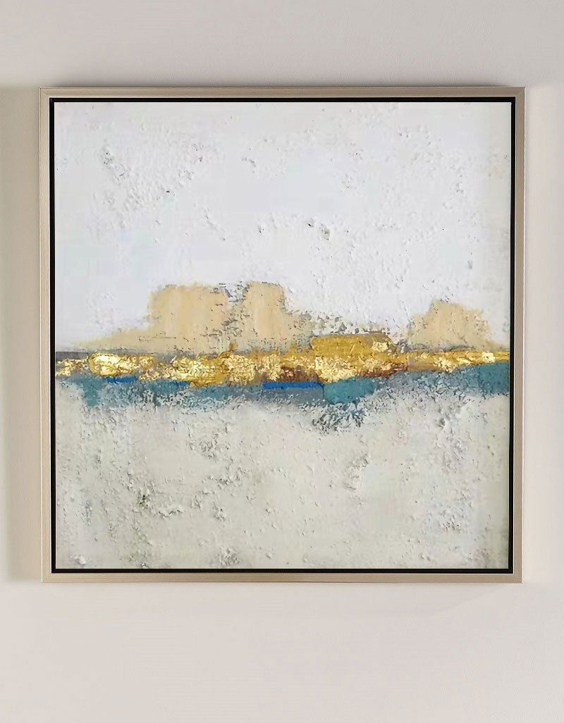 White And Gold Wall Art Square Modern Landscape Painting