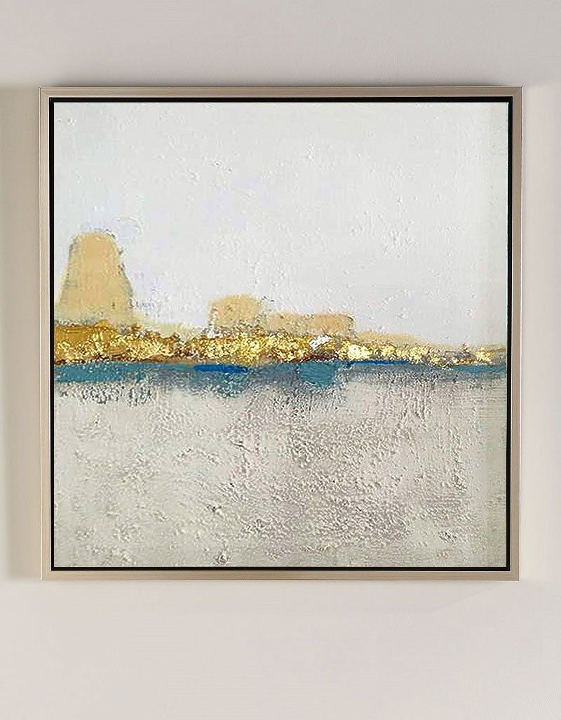 Square Gold Acrylic Painting Large Abstract landscape wall art 
