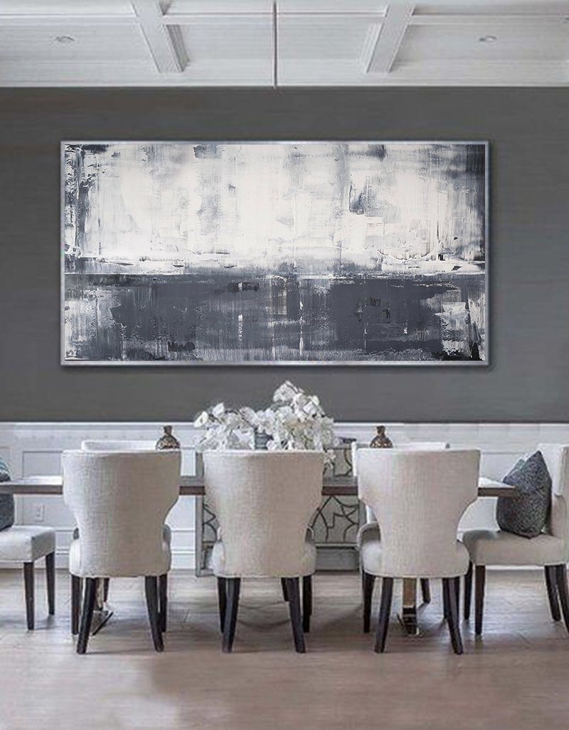 Grey White Abstract Art Extra Large Gray Abstract Painting For Livingroom