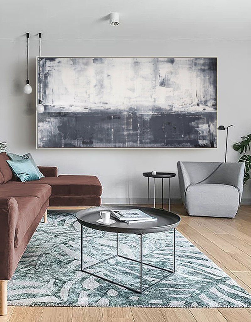 Grey White Abstract Art Extra Large Gray Abstract Painting For Livingroom