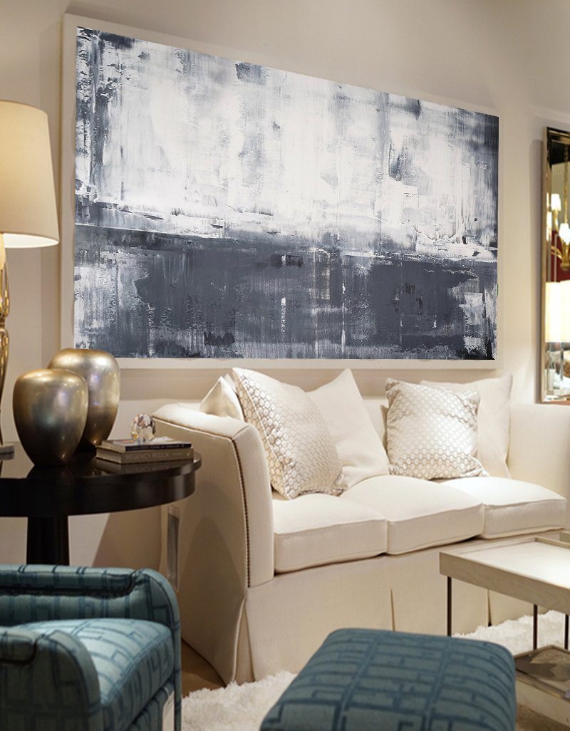 Grey White Abstract Art Extra Large Gray Abstract Painting For Livingroom