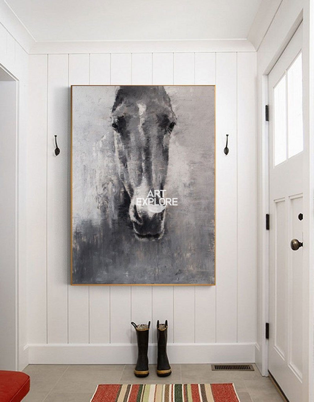 Grey White Abstract Horse Painting Horse Wall Art Horse Artwork 