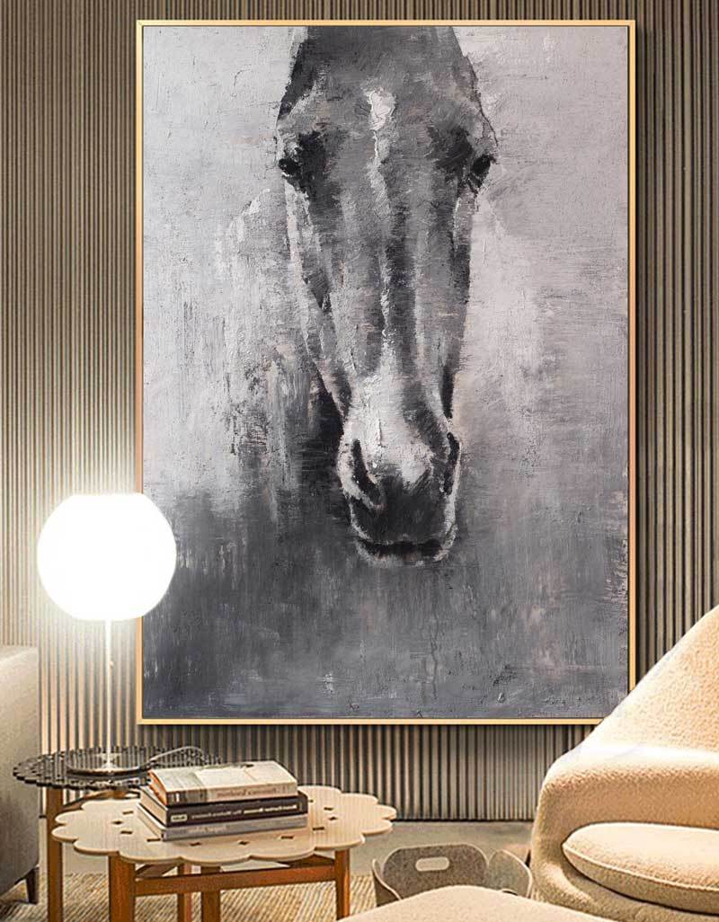 Grey White Abstract Horse Painting Horse Wall Art Horse Artwork 