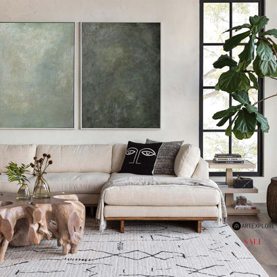 Set of 2 Modern Green Minimalist Canvas Art Pure Dark Green Painting 2 Pieces Canvas Wall Art