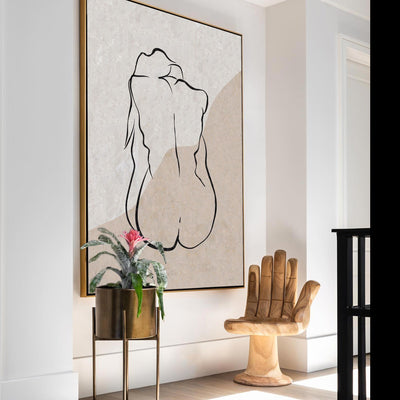 Modern Black And White Body Line Painting Abstract Minimalist Painting For Sale