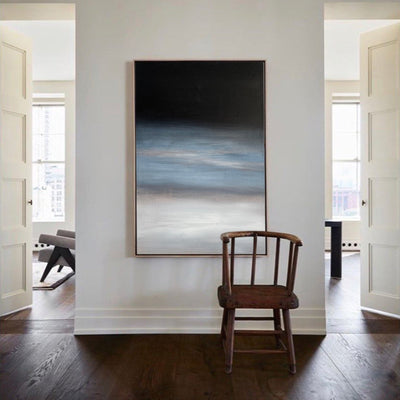 Modern Black Blue Minimalist Painting Abstract Oil Painting Canvas Wall Art For Livingroom