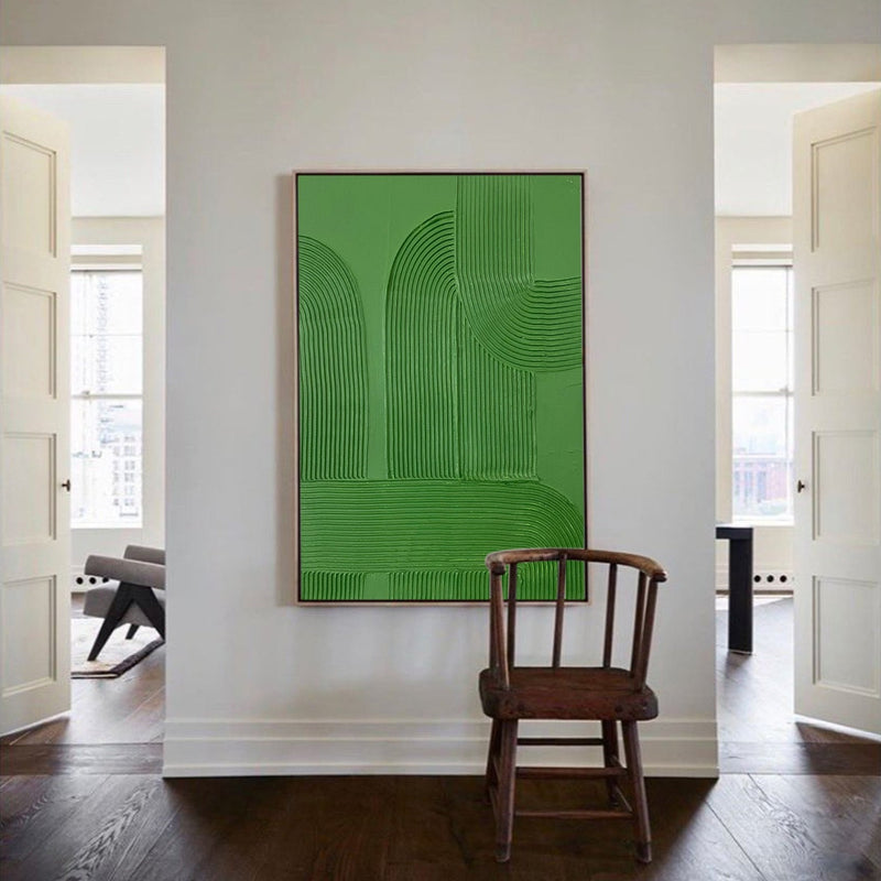 Large Textured Painting Green Abstract Wall Art Minimalist Acrylic Abstract Painting For Sale