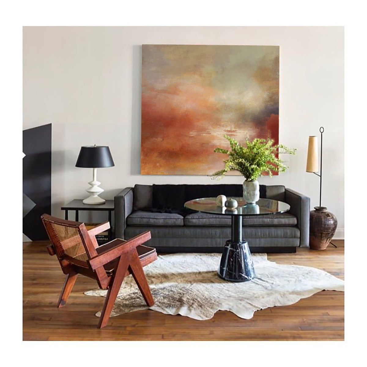 modern large bright red acrylic painting of nature abstract landscape painting for interior