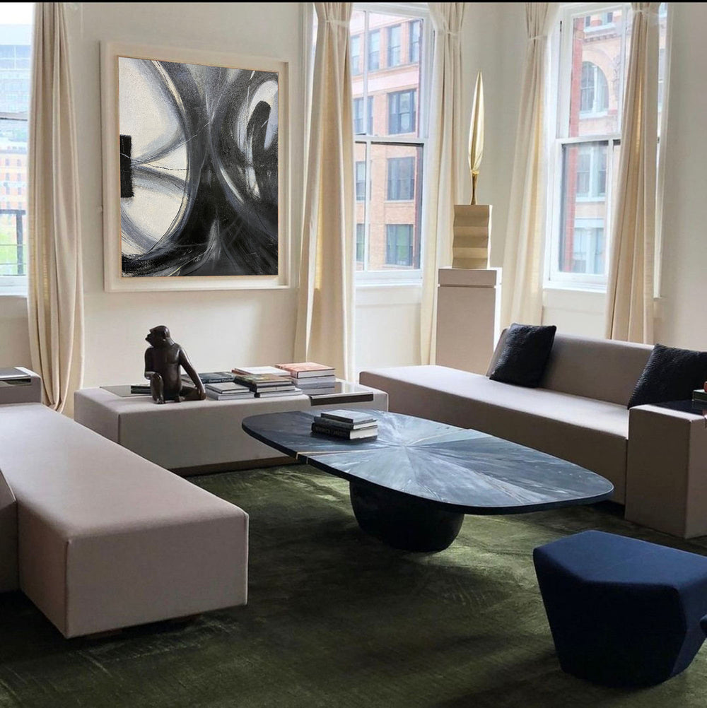 Modern Abstract Wall Art Large Acrylic Painting Black And Grey Line Abstract Painting For Livingroom