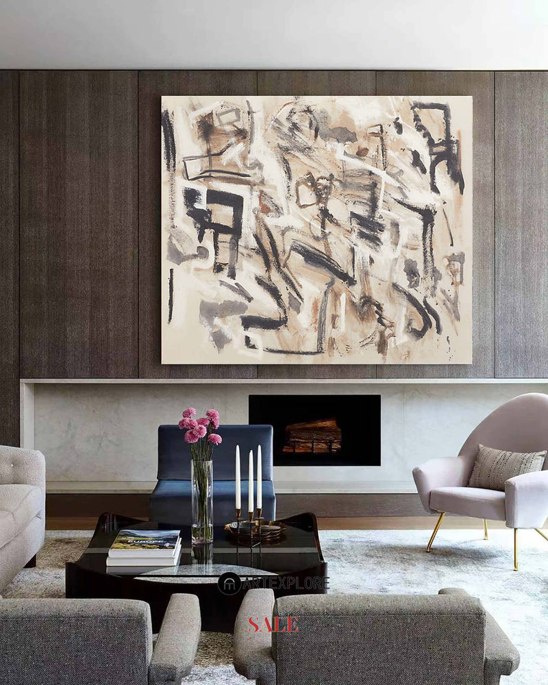 Beige Abstract Wall Art Beige Abstract Minimalist Painting Beige Acrylic Painting For Livingroom