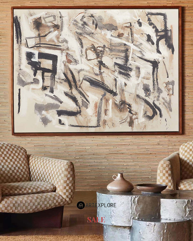 Beige Abstract Wall Art Beige Abstract Minimalist Painting Beige Acrylic Painting For Livingroom