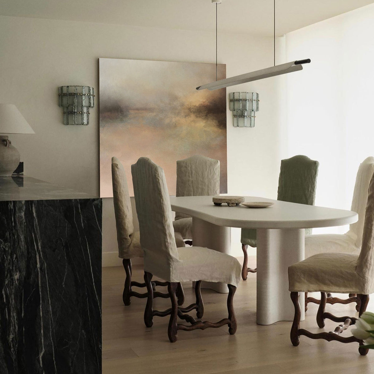 Modern abstract landscape painting grey and berge landscape oil painting landscape wall painting for japandi interior