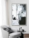 Large Vertical Textured Black White Cyan Abstract Painting On Canvas