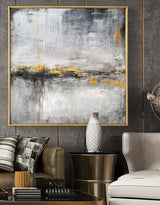 Black White Painting Large Gold Abstract Landscape Painting Modern Abstract Acrylic Canvas Art