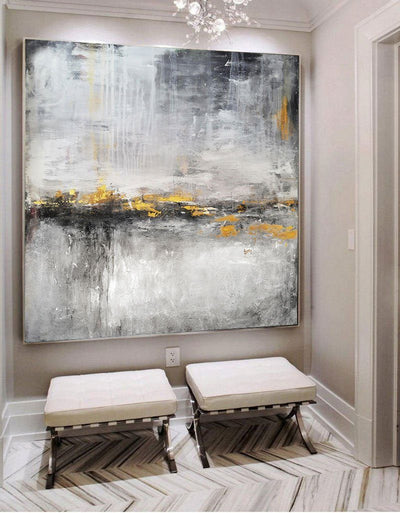 Black White Painting Large Gold Abstract Landscape Painting Modern Abstract Acrylic Canvas Art