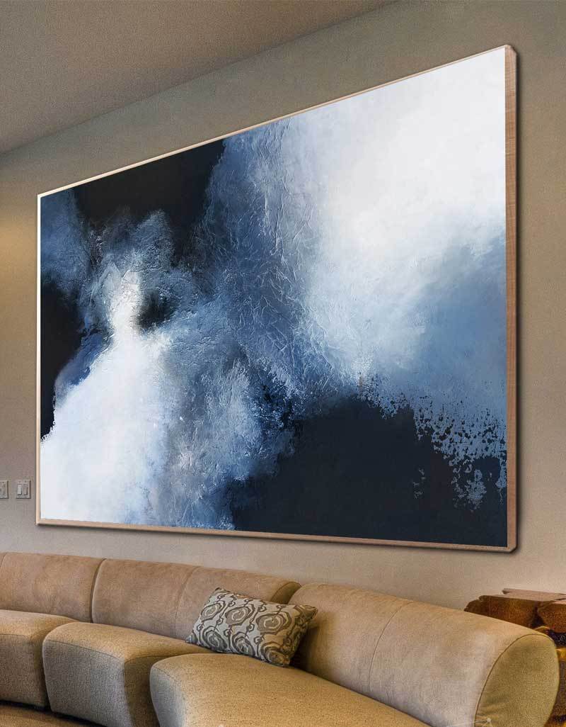 Blue Abstract Canvas Wall Art Big Living Room Wall Decor Canvas Painting