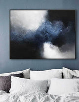 Large Abstract Dark Blue Painting Black And Blue Painting Textured Art