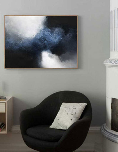 Large Abstract Dark Blue Painting Black And Blue Painting Textured Art