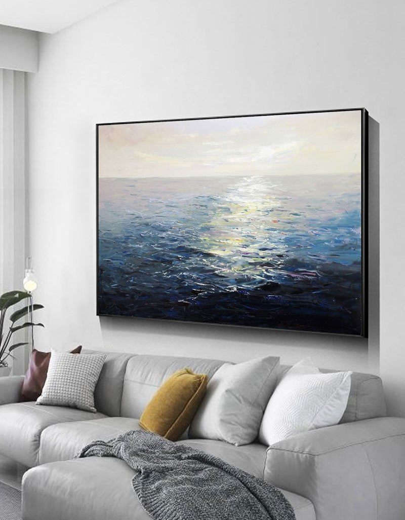 Ocean Sunset Painting Large Blue Ocean Canvas Wall Art Ocean Wave Canvas Art 