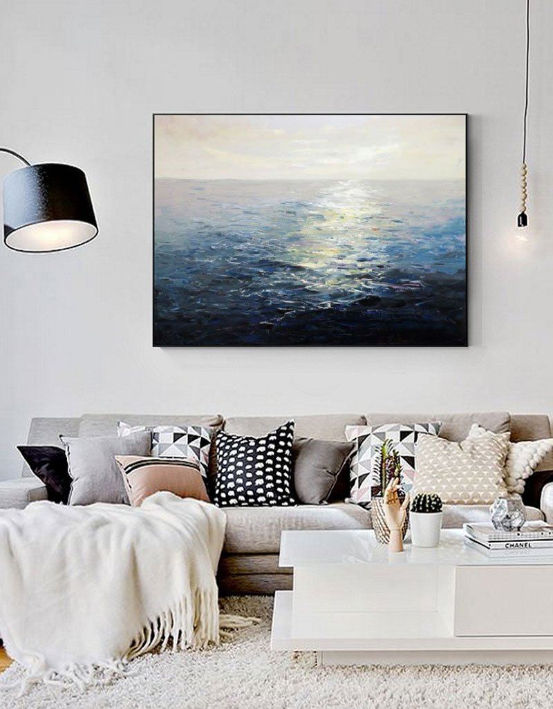 Ocean Sunset Painting Large Blue Ocean Canvas Wall Art Ocean Wave Canvas Art 