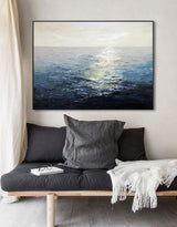 Ocean Sunset Painting Large Blue Ocean Canvas Wall Art Ocean Wave Canvas Art 