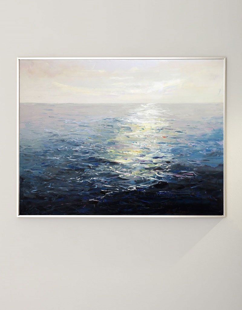 Ocean Sunset Painting Large Blue Ocean Canvas Wall Art Ocean Wave Canvas Art 