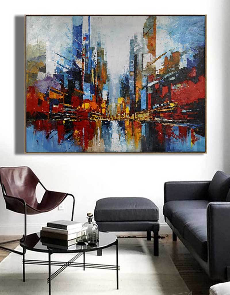 Urban Painting Large Abstract Cityscape Art City Big Abstract Painting