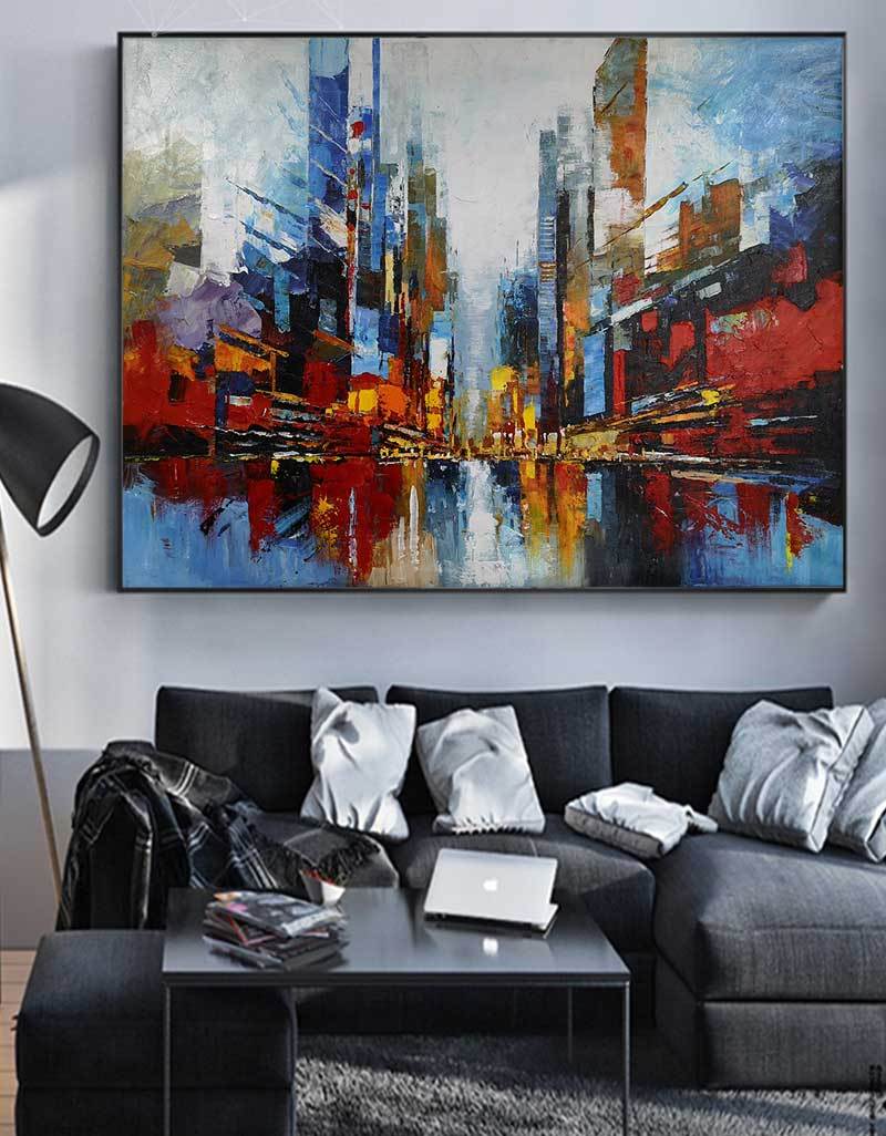 Urban Painting Large Abstract Cityscape Art City Big Abstract Painting