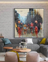 City Art Night Canvas Painting Big Acrylic City Square Painting Cityscape Art