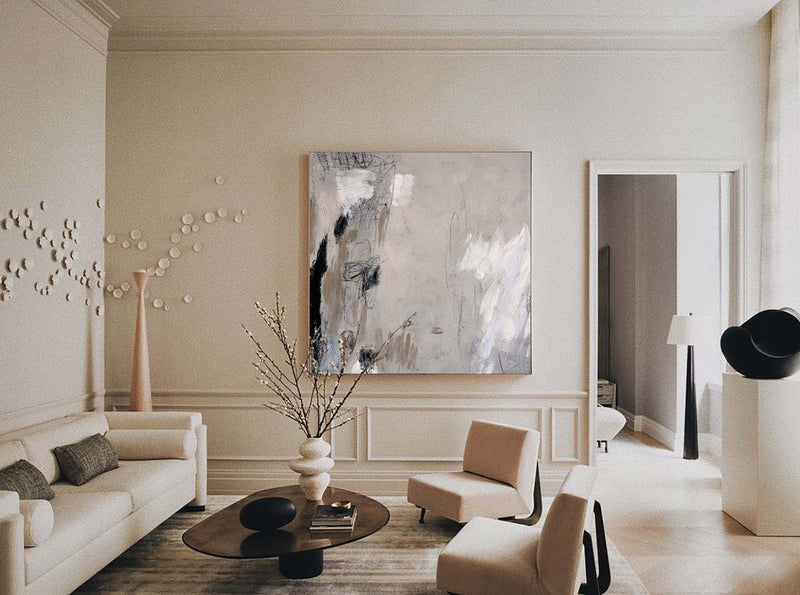 Modern Wabi-sabi Grey Abstract Wall Art Large Abstract Wall Art Painting For Livingroom 