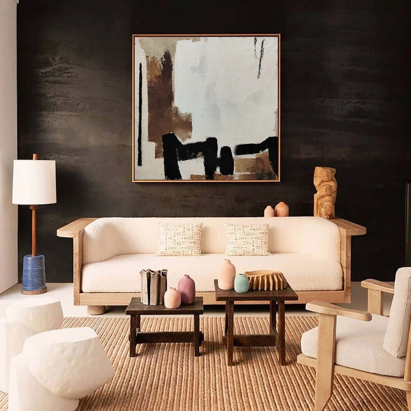 Black And Brown Minimalist Painting Oversized Painting Canvas Minimalist Painting For Home Decor