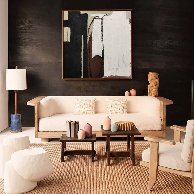 Black And Brown Minimalist Painting Oversized Painting Canvas Minimalist Painting For Home Decor