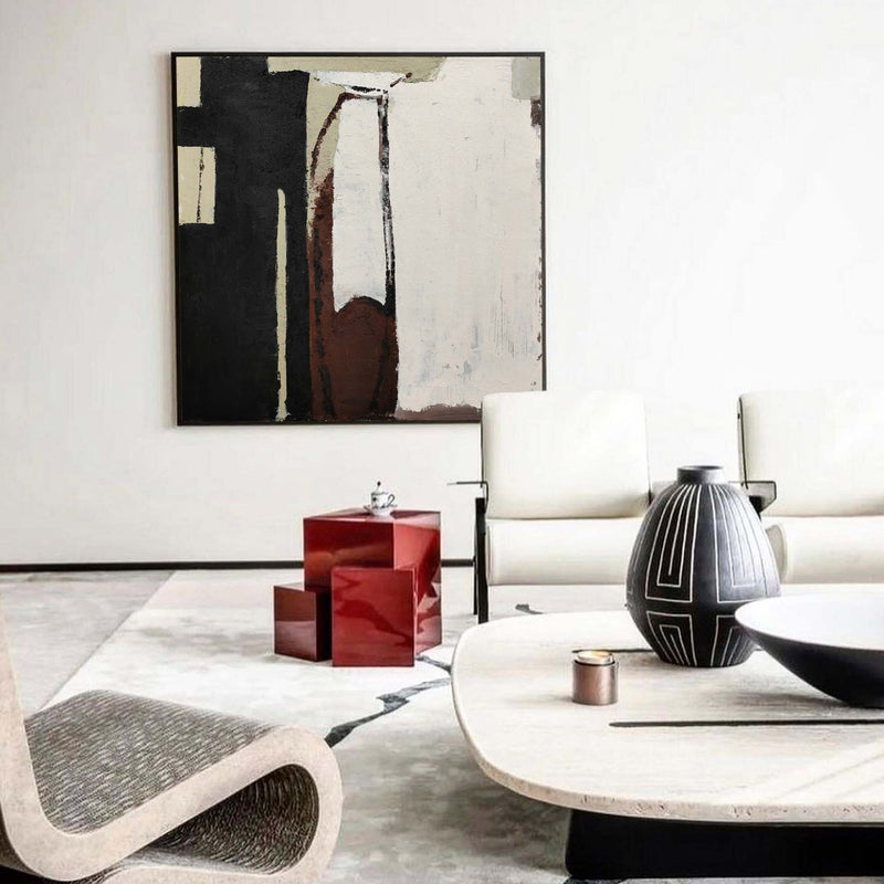 Black And Brown Minimalist Painting Oversized Painting Canvas Minimalist Painting For Home Decor