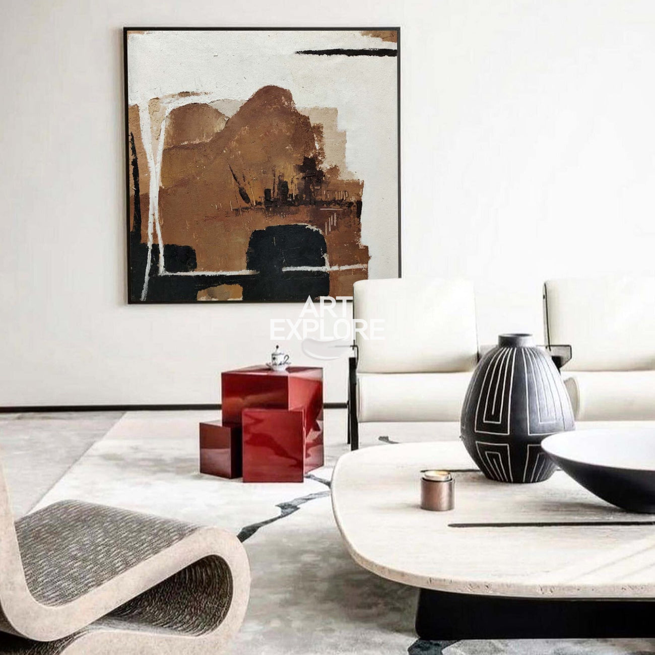 Black And Brown Minimalist Painting Oversized Painting Canvas Minimalist Painting For Home Decor