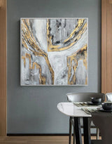 Grey And Gold Wall Decor Living Room Canvas Art Contemporary Abstract