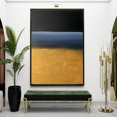 Modern Black Gold Blue Minimalist Painting Abstract Oil Painting Canvas Wall Art For Sale