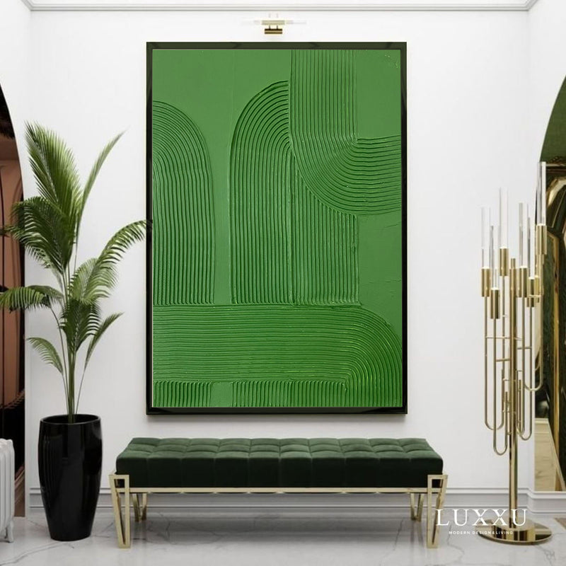 Large Textured Painting Green Abstract Wall Art Minimalist Acrylic Abstract Painting For Sale