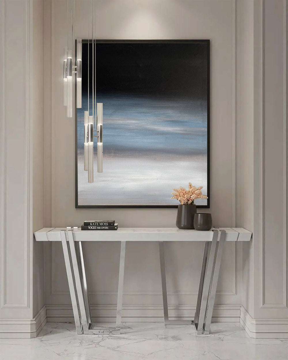 Modern Black Blue Minimalist Painting Abstract Oil Painting Canvas Wall Art For Livingroom