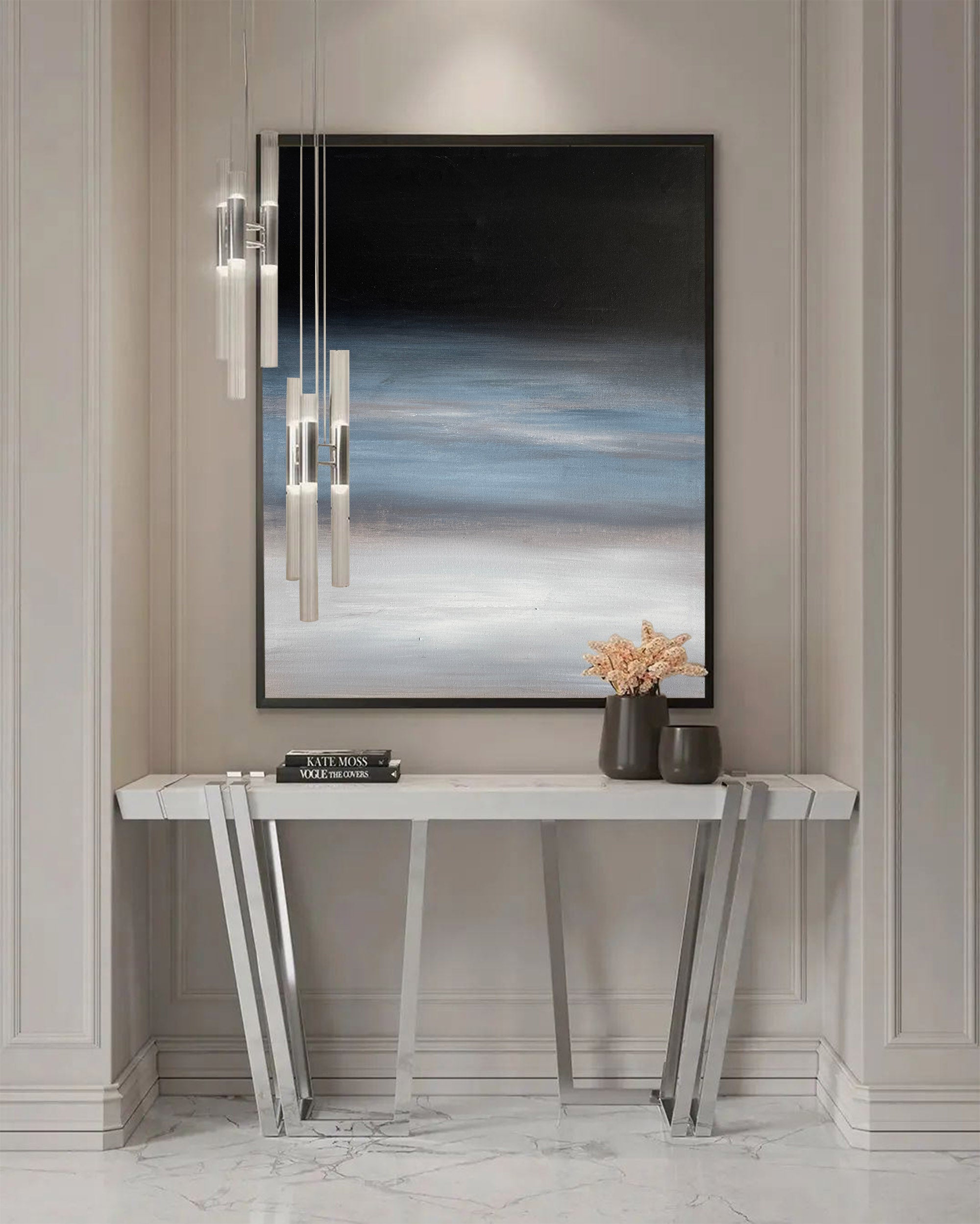Modern Black Blue Minimalist Painting Abstract Oil Painting Canvas Wall Art For Livingroom