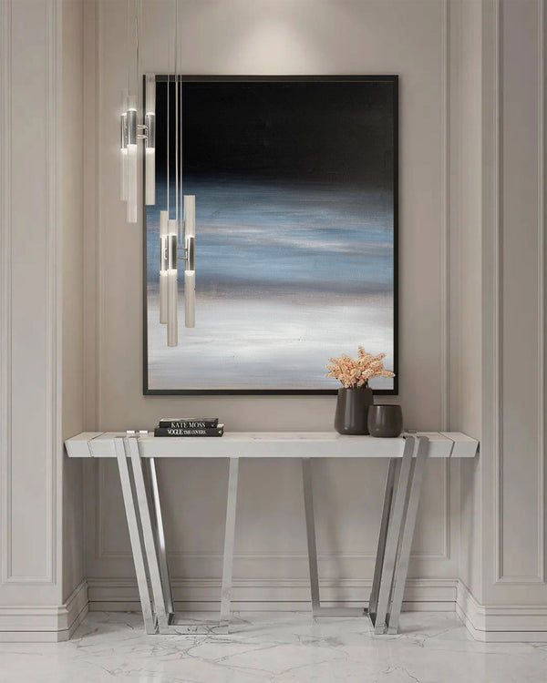 Modern Black Blue Minimalist Painting Abstract Oil Painting Canvas Wall Art For Livingroom