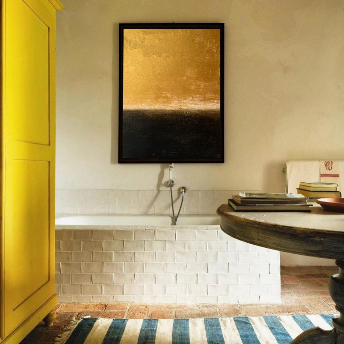 Modern Black And Gold Minimalist Painting Gold Abstract Acrylic Painting Livingroom Wall Art For Sale 