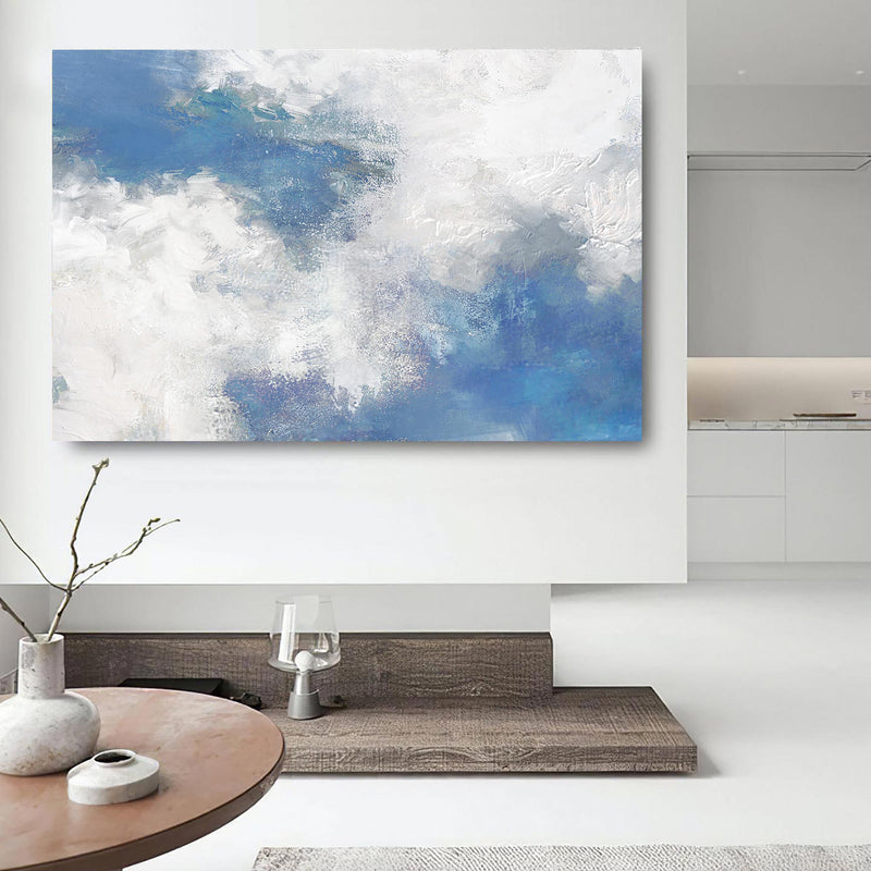 Blue White Abstract Landscape Painting For Living Room Extra Large Modern Abstract Art Painting For Home Decor