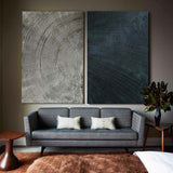 Modern Minimalist Art Texture Art 2 Pieces Black Grey Painting Circular Line Canvas Painting 