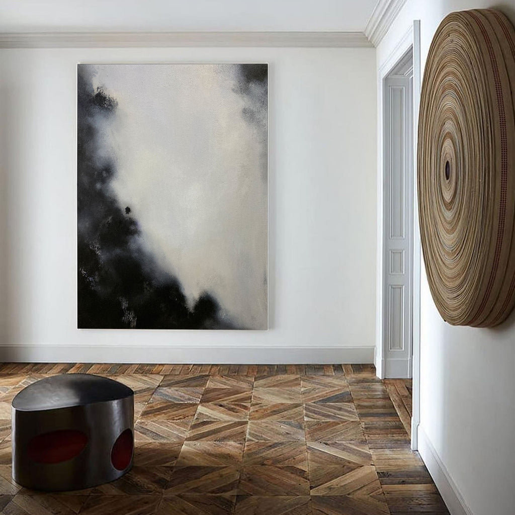 Modern Black And Grey Abstract Wall Art Large Acrylic Painting Abstract