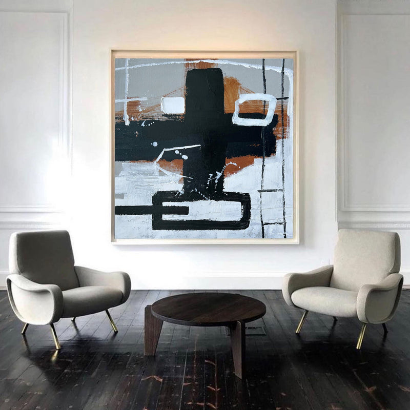 Modern Black And Brown Abstract Painting Large Acrylic Painting For Livingroom