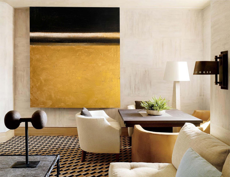 Large Black Gold Abstract Painting Minimalist Acrylic Painting Minimalist Canvas Wall Art For Livingroom